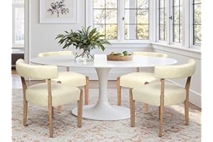 RNKSFX Faux Leather Dining Chairs Set of 4 Upholstered Kitchen & Dining Room Wooden Chairs Mid Century Modern Dining Chairs Low Back, Beige