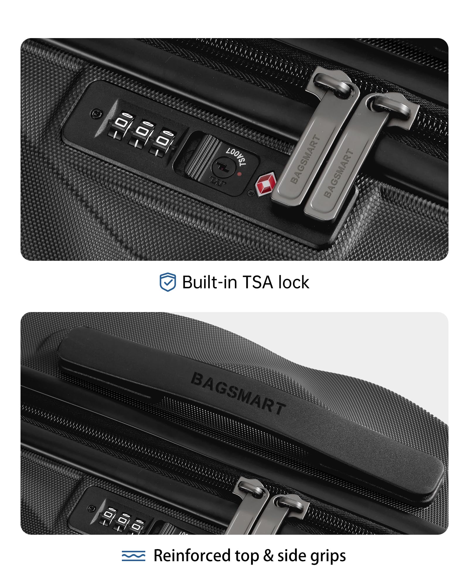 BAGSMART Carry On Luggage, PC Hardside Suitcase 22x14x9 Airline Approved, 20 Inch Travel Carry-on Luggage with Spinner Wheels, Lightweight Rolling Suitcases for Men Women,Black