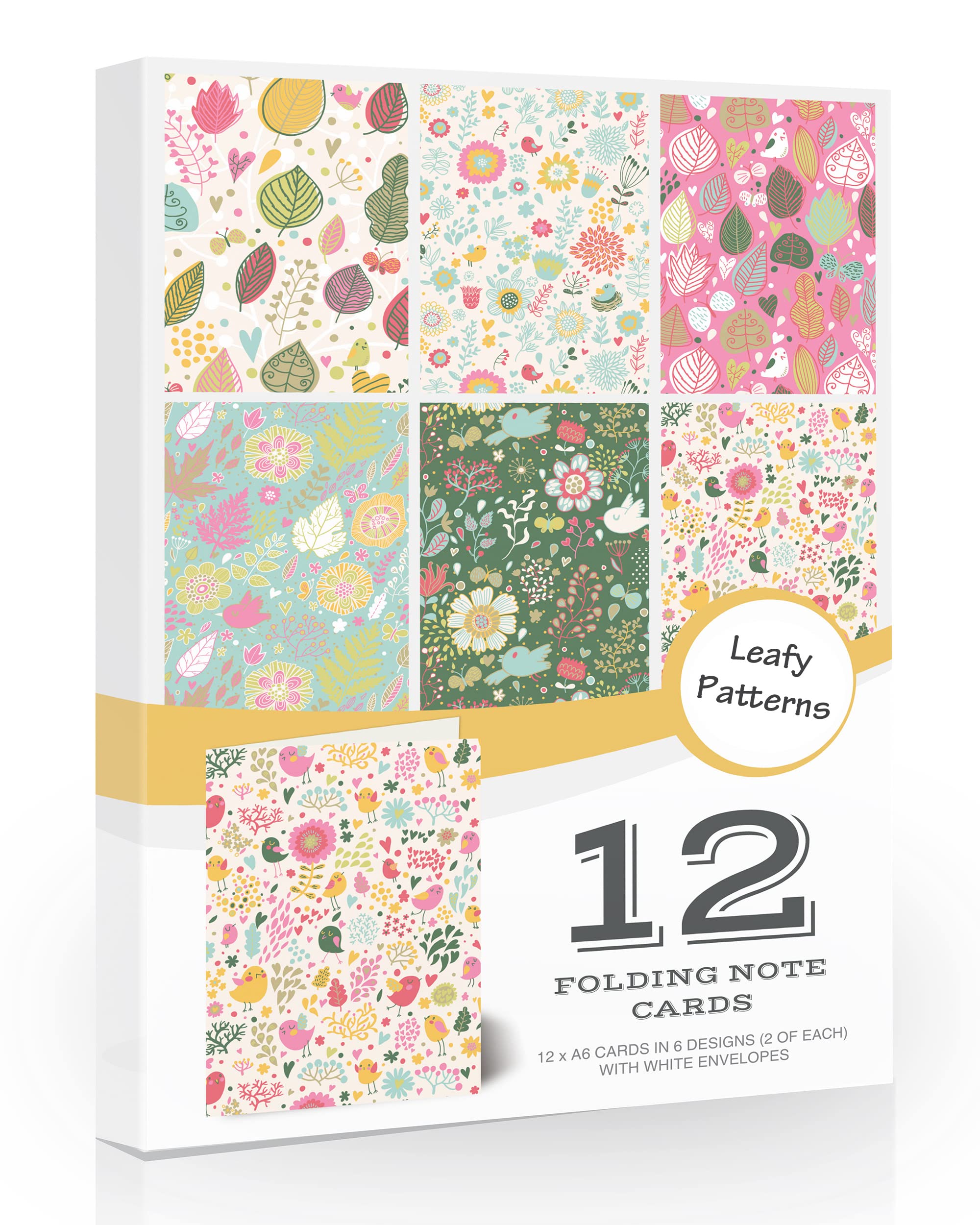 Olivia Samuel 12 x Blank Note Cards & Envelopes Leafy Pattern Notelets/Greeting Cards with Envelopes.