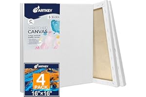 Stretched Canvases for Painting 16x16 Inch 4-Pack, 10 oz Triple Primed Acid-Free 100% Cotton Blank Canvas, Square Canvas for 