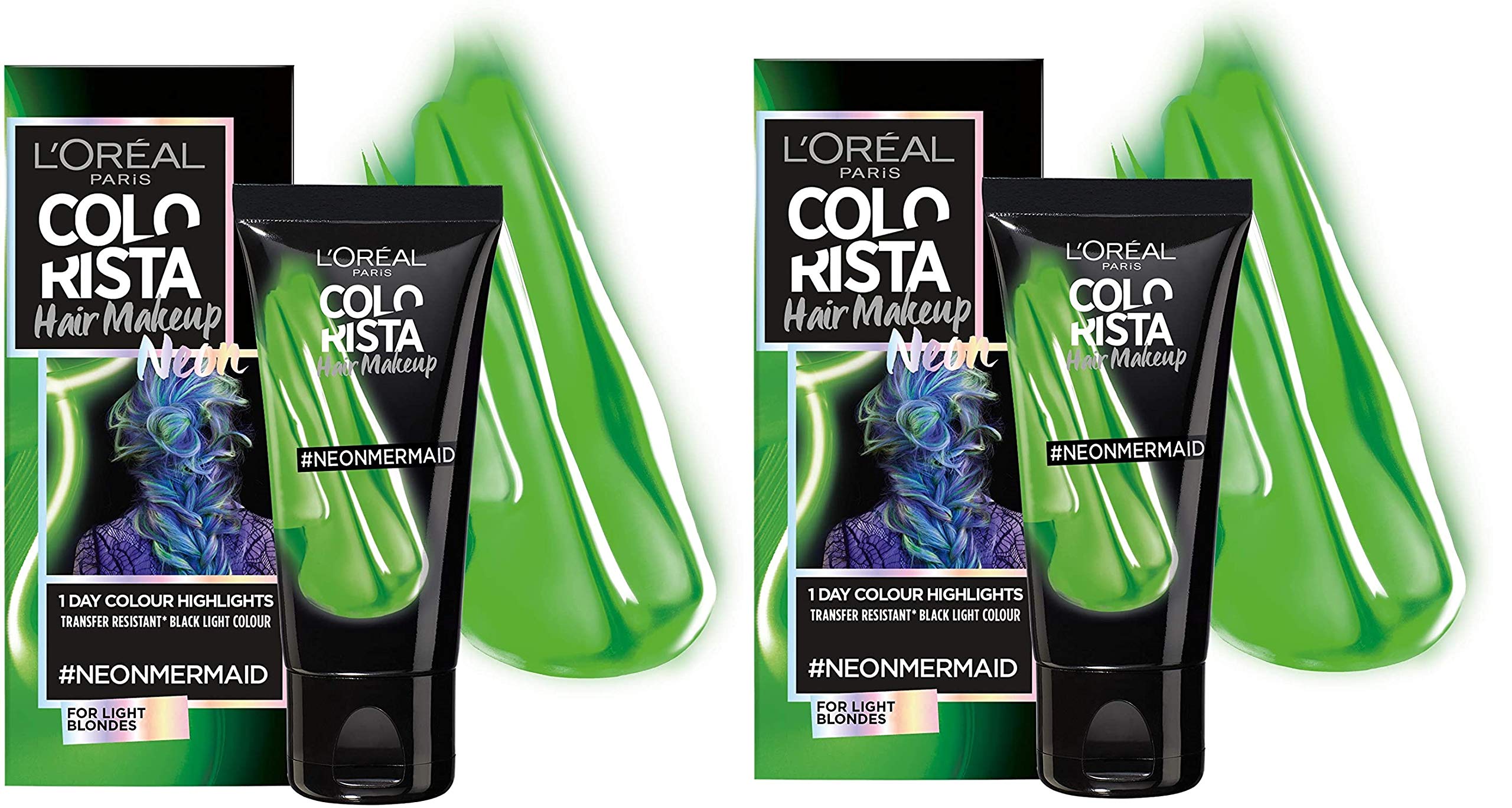 L'Oreal Colorista Hair Makeup Neon Mermaid Temporary Festival Party Light Blonde Hair Colour 30ml 2 Pack