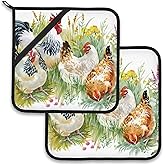 Chicken Rooster Farm Pot Holder Set of 2,Heat Resistant Potholders Oven Hot Pads for Kitchen Cooking Baking BBQ