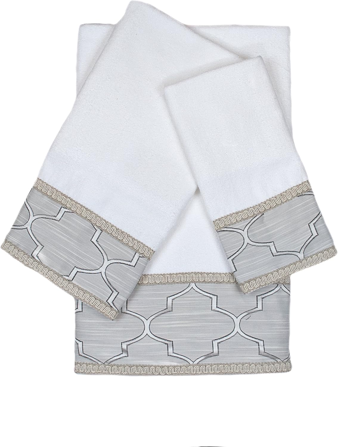 Austin Horn En Vogue Stanton Gimp 3 Piece Decorative Embellished Towel Set, White