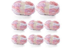 MOOASKE 8 Pcs Chunky Yarn for Hand Knitting - Chunky Chenille Yarn for Crocheting - Fluffy Yarn for Crochet - Jumbo Yarn for Hand Knitting 227 yds 61.6 oz of Super Bulky Yarn (Pink-Purple-White)