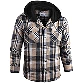 Mens Plaid Button-up Hoodies Loose Fit Long Sleeve Cotton Casual Tops Lightweight Hooded Flannel Shirt with Pockets