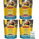 (4 Pack) Zuke Puppy Naturals Training Dog Treats Crafted in The USA, Salmon and Lamb 5oz with 10ct Pet Wipes