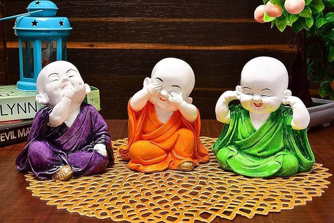 Karigaari Laughing Baby Buddha Resine Showpiece I Best Home Dcor Showpiece I (Orange,Green,Purple)
