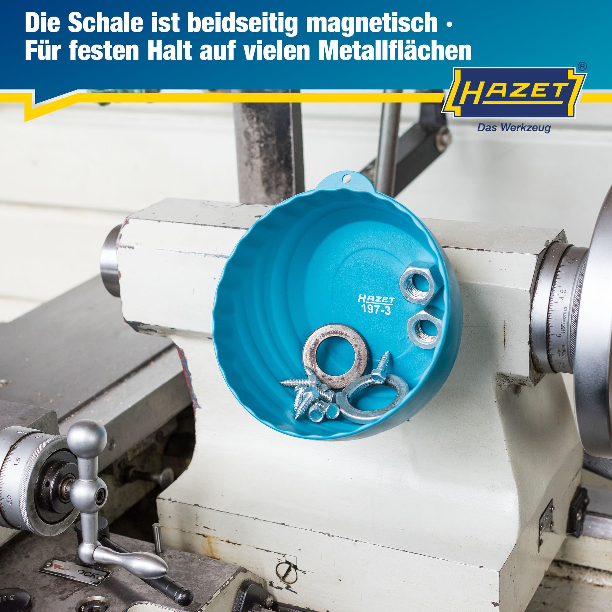 HAZET Magnetschale 197-3, 150 mm Durchmesser, aus leichtem Kunststoff mit robustem, starken Magnet - besonders praktisch zur Aufbewahrung von Kleinteilen wie Schrauben 4