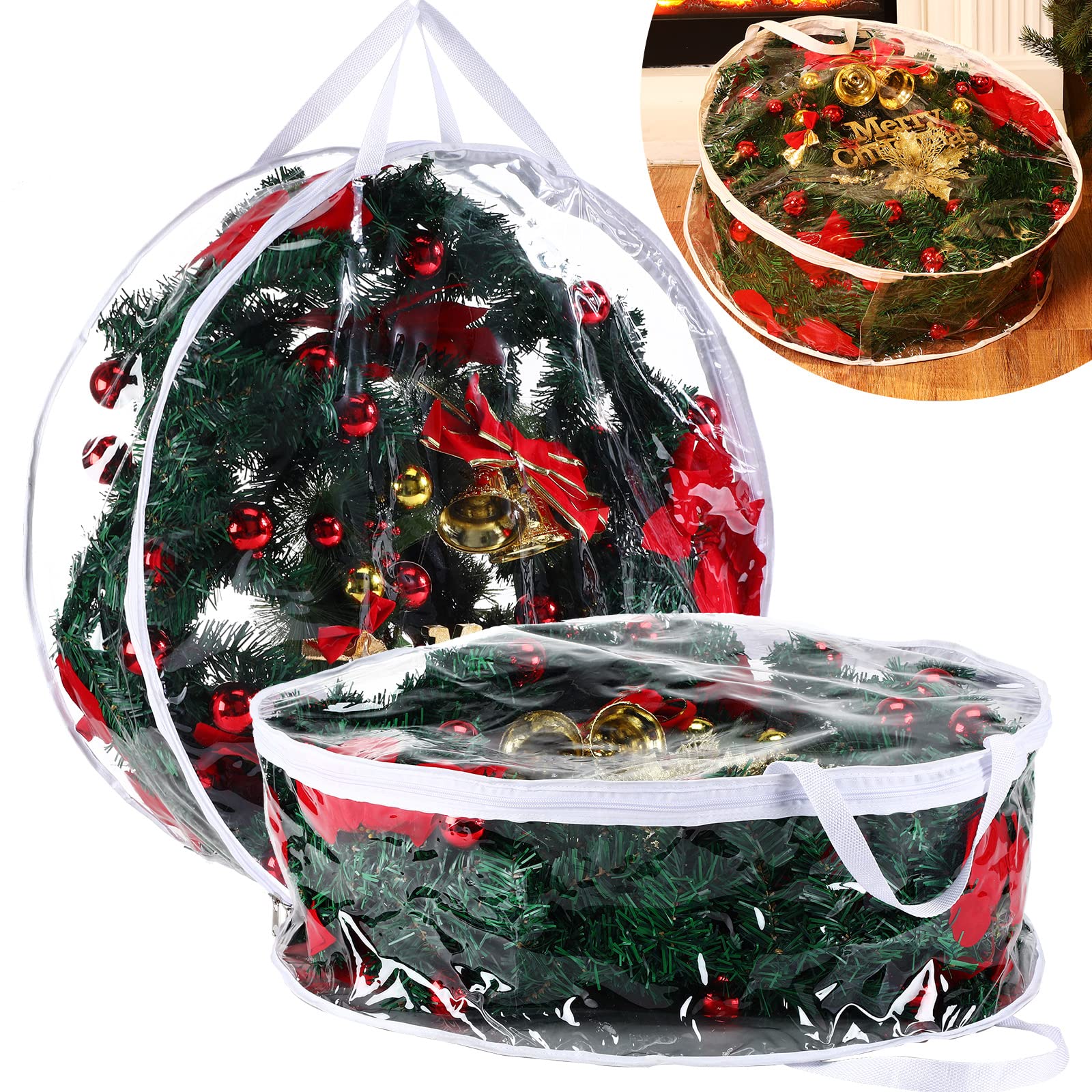 Christmas Wreath Storage Container 30 Inch Clear Wreath Storage Bags Plastic Wreath Bags with Dual Zippers and Handles for Xmas Seasonal Thanksgiving Holiday Artificial Wreath Storage (2)