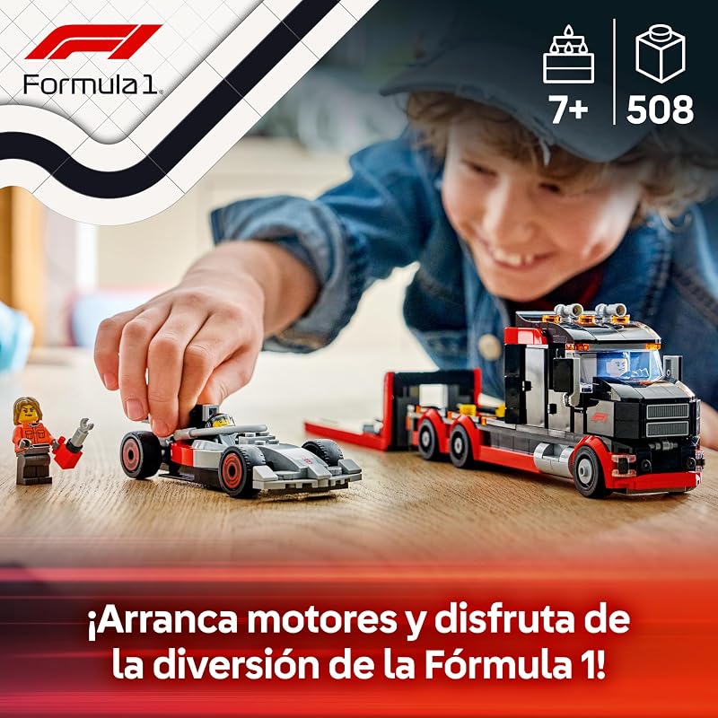 City Camión de Exposición de F1 con Coche de Carreras Audi F1 de Juguete - Kit de Maquetas con 3 Minifiguras y Plataforma Elevadora - Regalo para Niños de 7+ Años y Fans del Motor - 60493 — foto 3 de 8