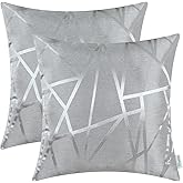 CaliTime Pack of 2 Throw Pillow Covers Cases for Couch Sofa Home Decor Modern Shining & Dull Contrast Triangles Abstract Lines Geometric 18 X 18 Inches Silver Gray
