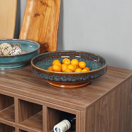 STE-CER Ceramic Fruit Bowl for Kitchen Counter,Decorative Pedestal Bowl for  Table Countertop,Large Footed Serv