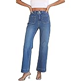 Lunaaevi Women's Wide Leg Jeans Trendy High Rise Straight Leg Jeans for Women Stretchy Pockets Bootcut Denim Pants