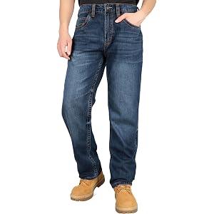 BOCOMAL Mens Summer FR Jeans Relaxed Fit Tapered Leg Midweight Soft Denim | NFPA2112 CAT2,Fire Resistant Pants,Vintage Washed