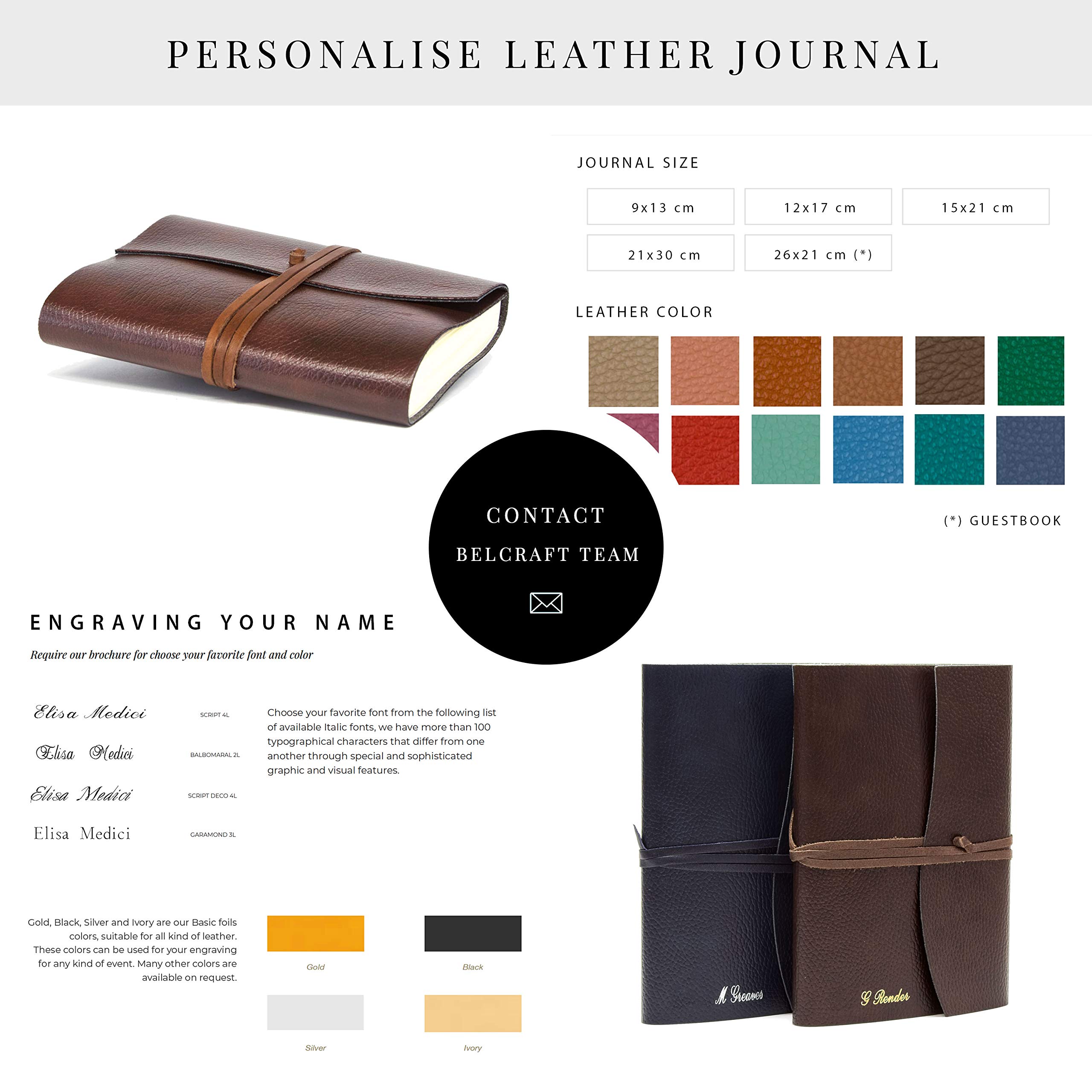 Tivoli Small Recycled Leather Bound Journal, Made in Italy, Writing