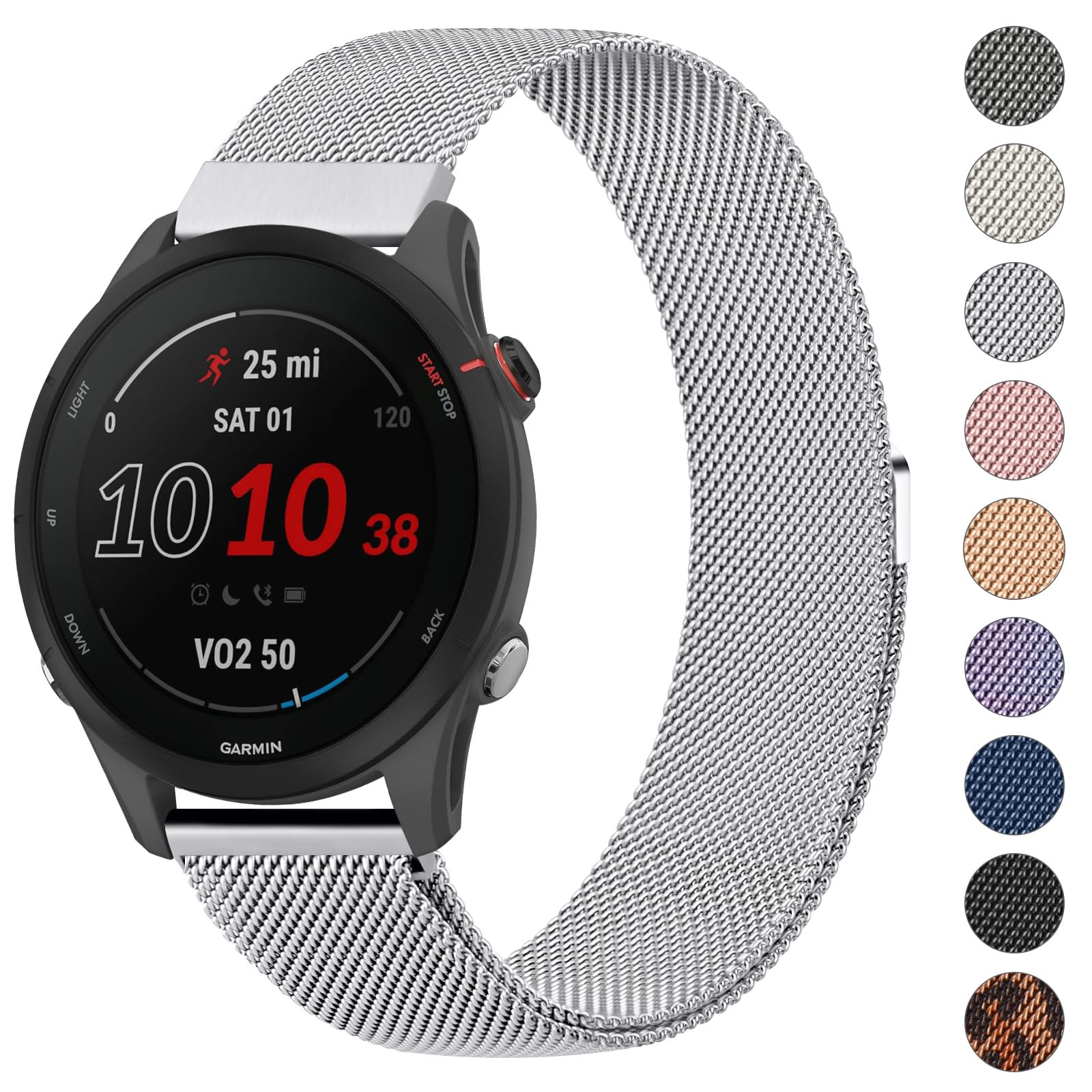 Metal Strap for Garmin Forerunner 255 Watch Strap/265 Strap, Vivoactive 4, Venu 2/Venu 3, Stainless Steel Bracelet Replacement Band with Enhanced Magnet (Silver)