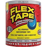 Flex Tape Strong Rubberized Waterproof Tape, Clear, 4 in x 5 ft, 1-Pack | Patch, bond, seal, repair, works underwater, strong adhesive, roof leaks, gutters, pipes, pools, boats, RV, UV resistant