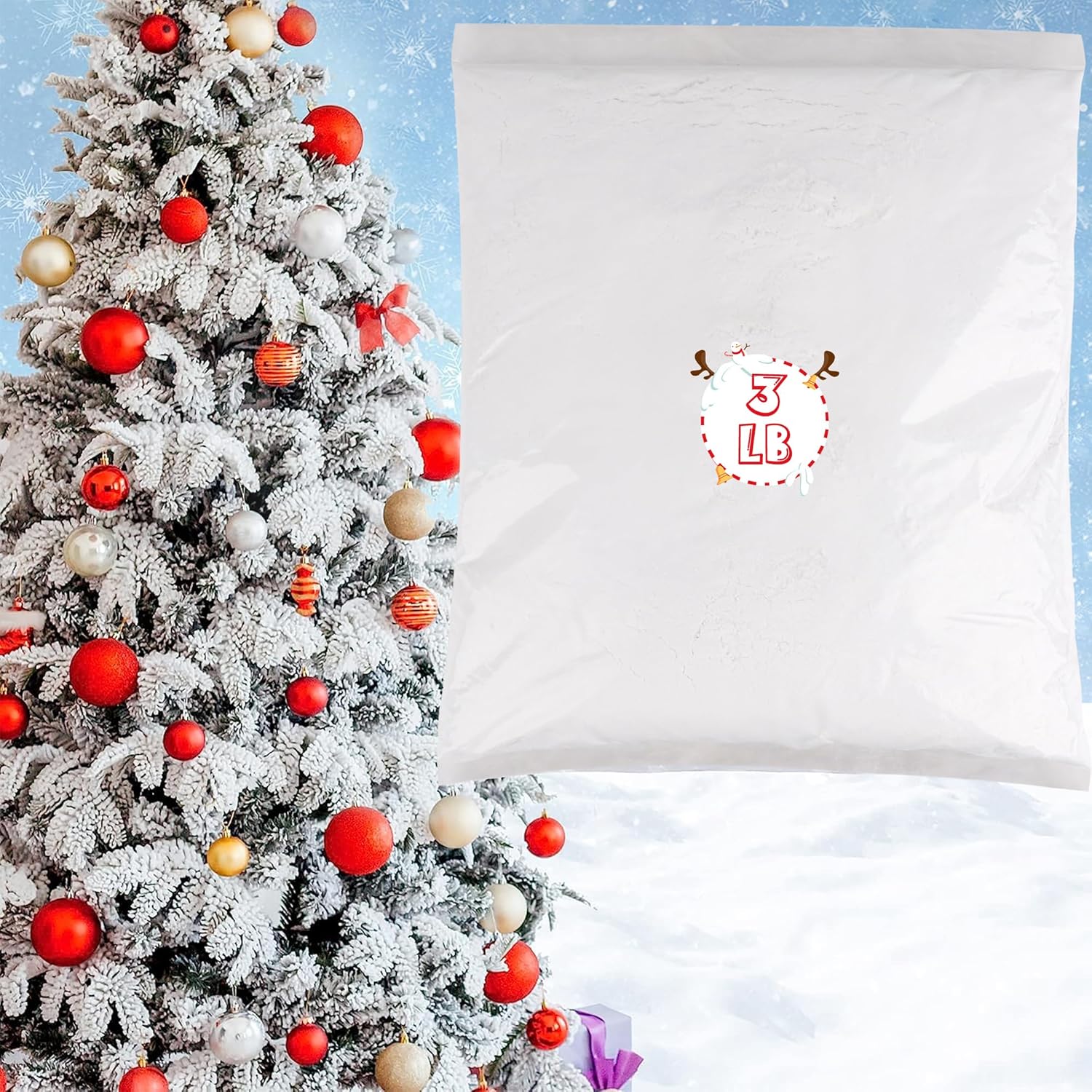 Artificial Snow - QZYL Snow Flocking Powder 3lbs, Self-Adhesive Artificial Snow Flock for Christmas Tree, Fake Snow Powder for Artificial Tree Wreaths Garland Xmas Crafts Village Display Winter Christmas Decorations