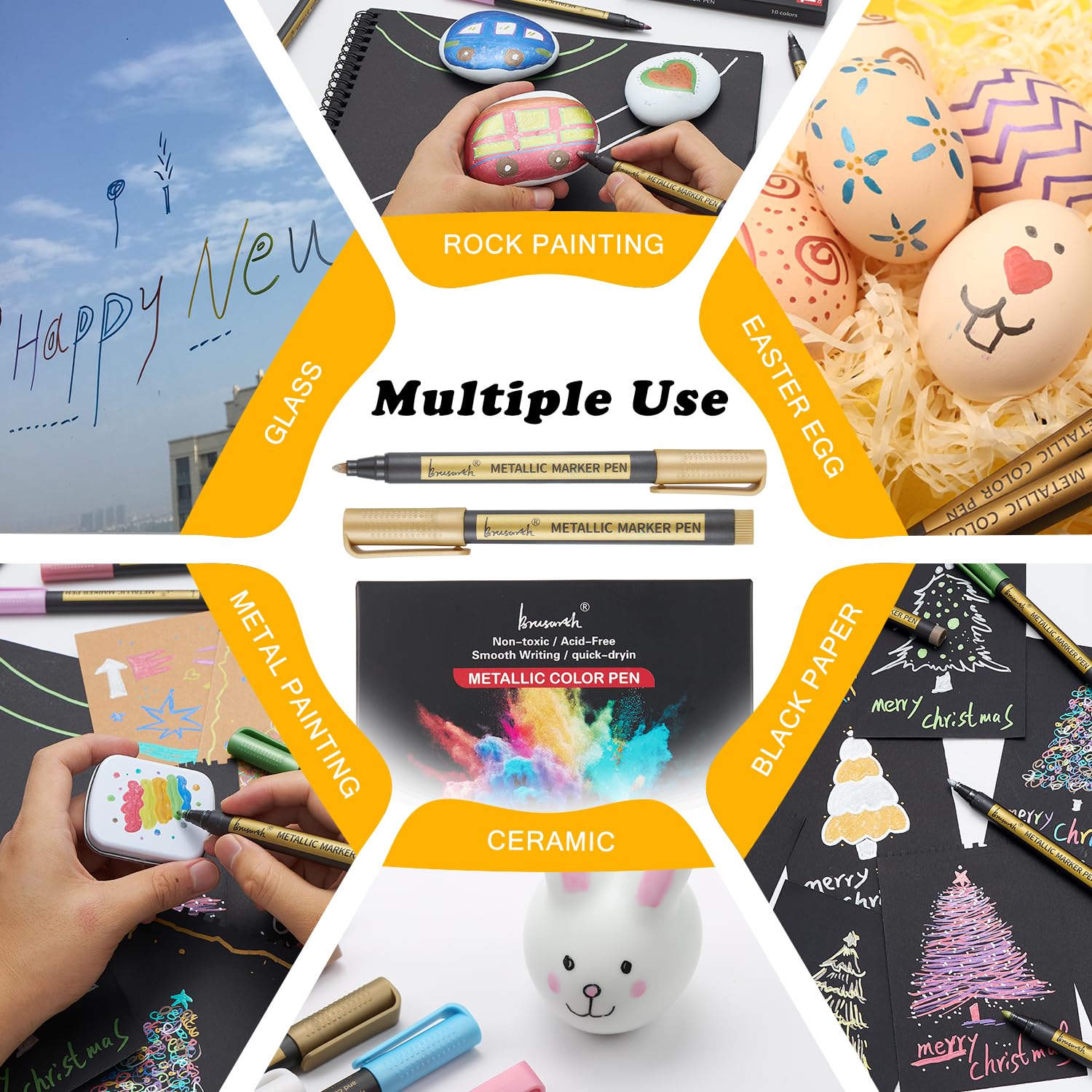 Metallic Marker Pens, 10 Colors Fine Tip Acrylic Paint Pens for Black Paper, Scrapbooking, Photo Album, Rock Painting, Paint Marker for DIY Arts & Crafts, Glass, Wood, Card Making, Scrapbook Supplies