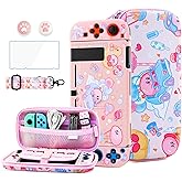 HYPERCASE Pink Anime Switch Carrying Case Kit with Cute Travel Bag for Nintendo Switch Accessories Storage, Soft TPU Protective Cover Skin, Screen Protector, Shoulder Straps & 2 Kawaii Thump Caps