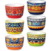 vancasso Ramekins 6 oz Oven Safe, Bohemian Style Creme Brulee Ramekin Set of 6, Porcelain Souffle Dishes Pudding Custard Cups for Baking Ramiken Bowls for Ice Cream