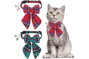 STMK 2 Pack Christmas Cat Collars with Bell, Breakaway Holiday Cat Kitten Collars with Bowtie Bell Santa Christmas Tree for Cats Kittens Costumes Outfits (Red and Green, Bow)