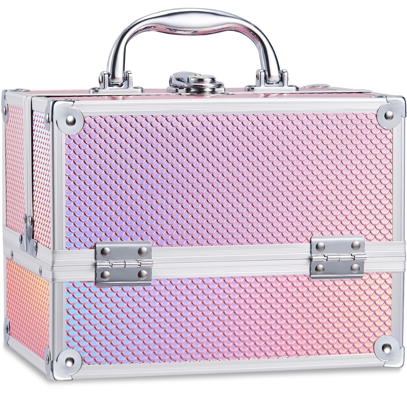 Frenessa Vanity Case Makeup Case Makeup Box Organiser 4 Trays Lockable Beauty Box Make up Organiser Storage, Pink