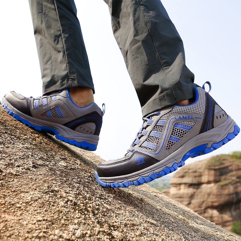 CAMEL CROWN Men/Womens Outdoor Hiking Shoes Breathable Walking Sneakers Lightweigh (10.0 D(M) US, Dark Grey/Sapphire Blue)
