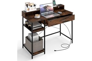 Giantex Computer Desk with Drawer, 42" Small Computer Workstation w/Charging Station & Monitor Stand, PC Laptop Desk with Sto