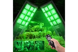 Tujoe 2 Pack Green Lights for Night Hunting 18000LM Hog Light with Remote Control, Solar Powered Waterproof Motion Activated Feeder Lamp Accessories for Fishing Deer Coyote Varmint