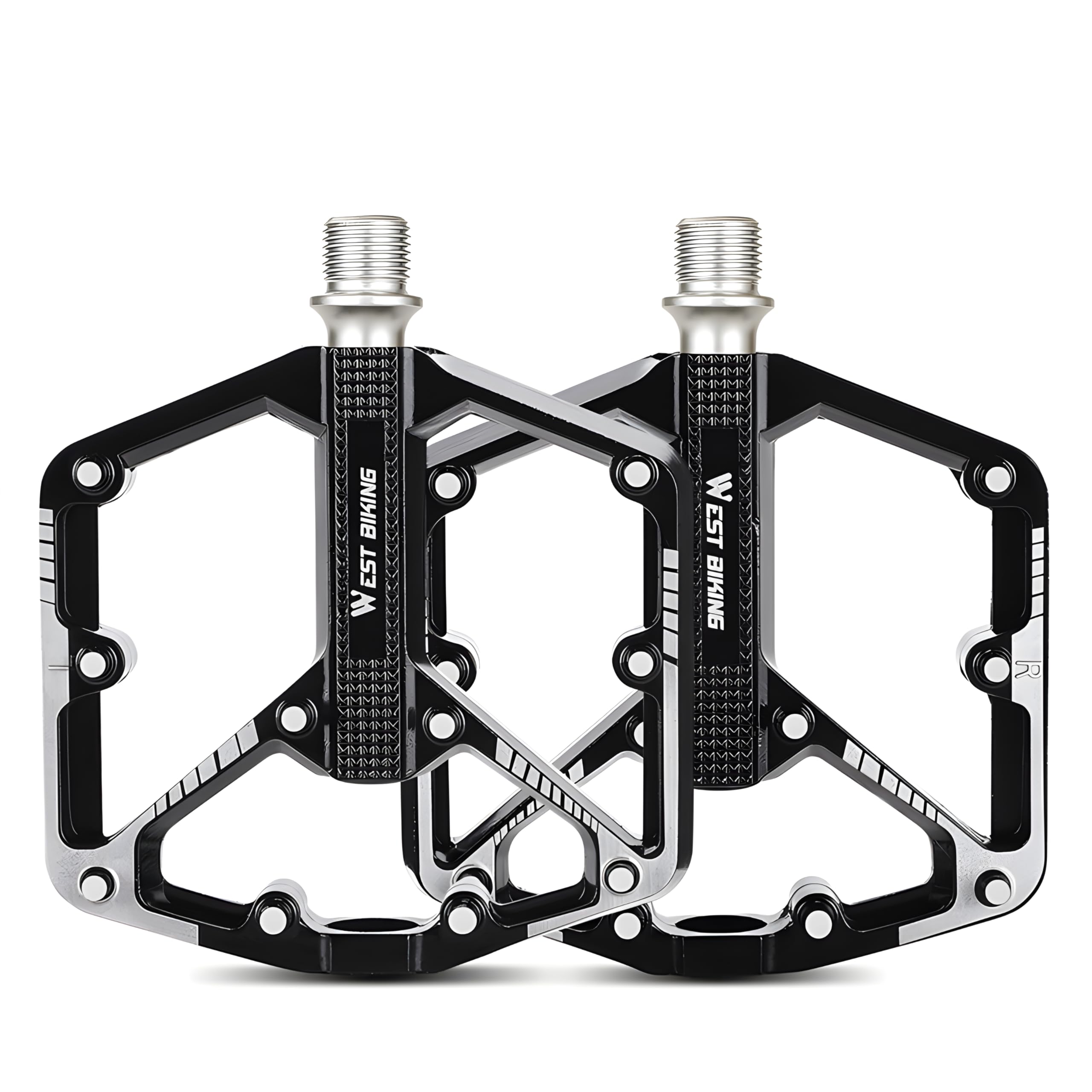 1 Pair Bike Pedals Aluminum Alloy Cycling Pedals Lightweight Sealed Bearing Flat Pedals W/Anti-Skid Pins for Road Mountain Bike (Black)