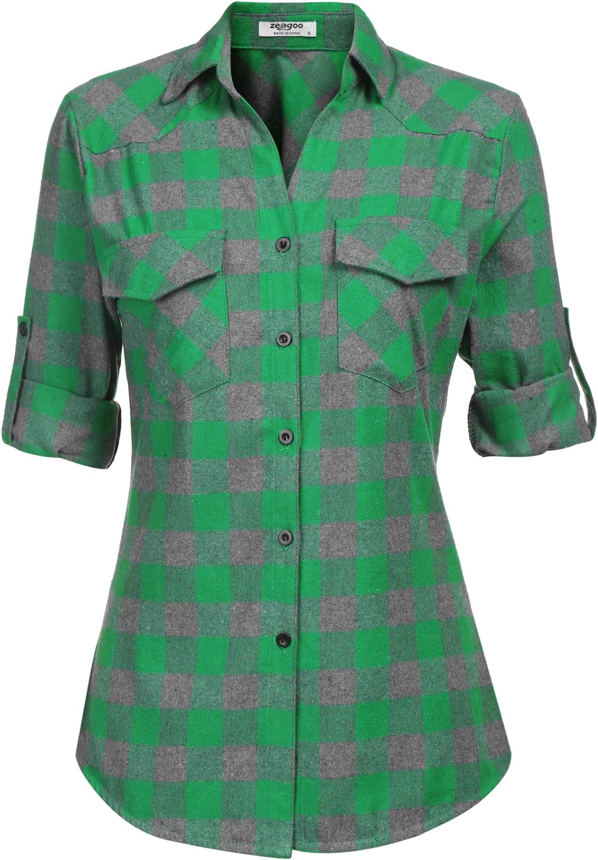 Sexyfree Womens Tartan Plaid Flannel Weastern Shirts, Juniors Boyfriend Long Sleeve Gingham Checkered Cotton Shirt
