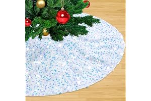 LJIE-HOUSE Iridescent White 24 Inch Sparkly Sequin Tree Skirt Mini Christmas Tree Skirt Round Velvet Xmas Tree Decorations for 4ft Artificial Trees Mat Decor