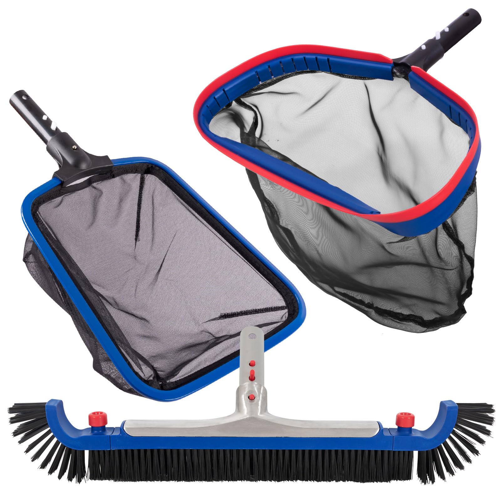 Photo 1 of POOLAZA Deluxe Swimming Pool Cleaning Kit Including 20'' Pool Brush Head & Heavy Duty Pool Nets for Cleaning (17.5''Pool Net Skimmer & Semi-deep Ultra Fine Mesh Pool Skimmer Net with Aluminum Frame)