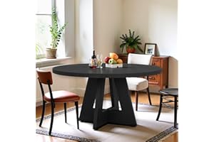 Osparple Round Dining Table for 4, 47 Inch Dinner Table Farmhouse Wooden Circle Kitchen Tables with Cross Base for Dining Room, Kitchen, Living Room, Black