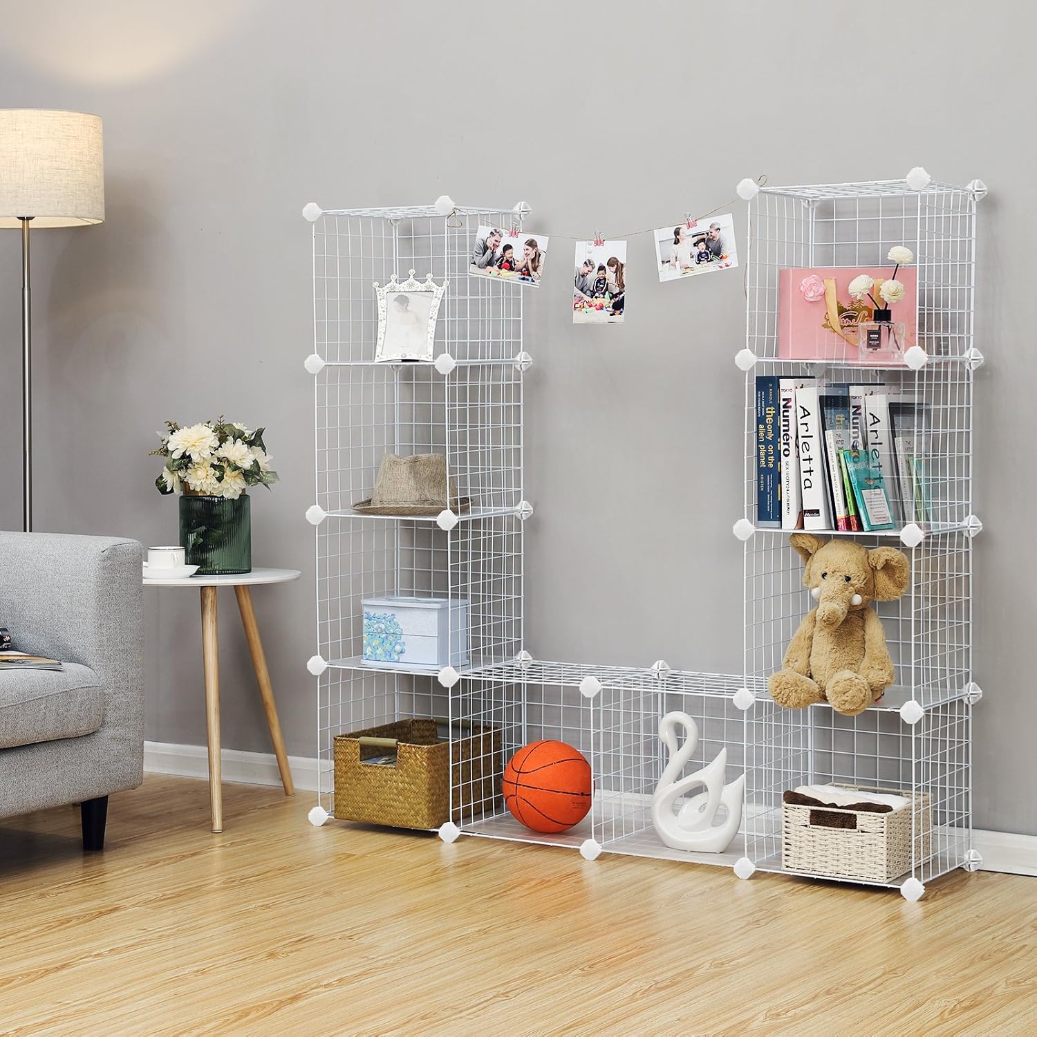 SONGMICS Storage Cabinet, Shelf, Lattice Panels, 4 Levels, 3 Rows, Large Capacity, Free Rubber Mallet - Image 5