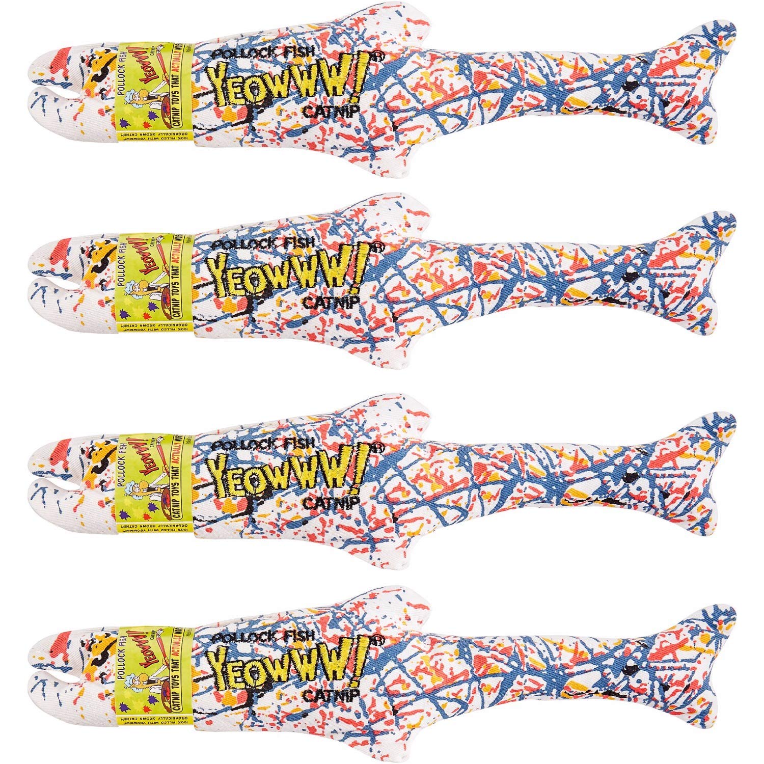 YEOWWW! Catnip Pollock Fish 4 PACK Pure Leaf & Flowertop Cat and Kitten Toy