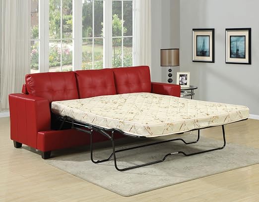 Amazon Com Major Q 7015063 Red Bonded Leather Buttonless Tufted Sofa With Queen Size Sleeper Home Kitchen