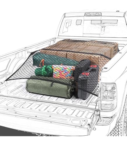Cargo Net With 16 Hooks For Toyota Tundra Full Size Long Bed (66x98) – Elastic Tie-Down