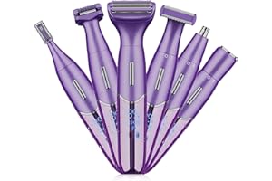Karrte 6-in-1 Electric Razor for Women's Pubic Hair, Painless Body Shaver and Facial Epilator, Hair Removal for Face, Bikini Trimmer for Women's Private Area Purple