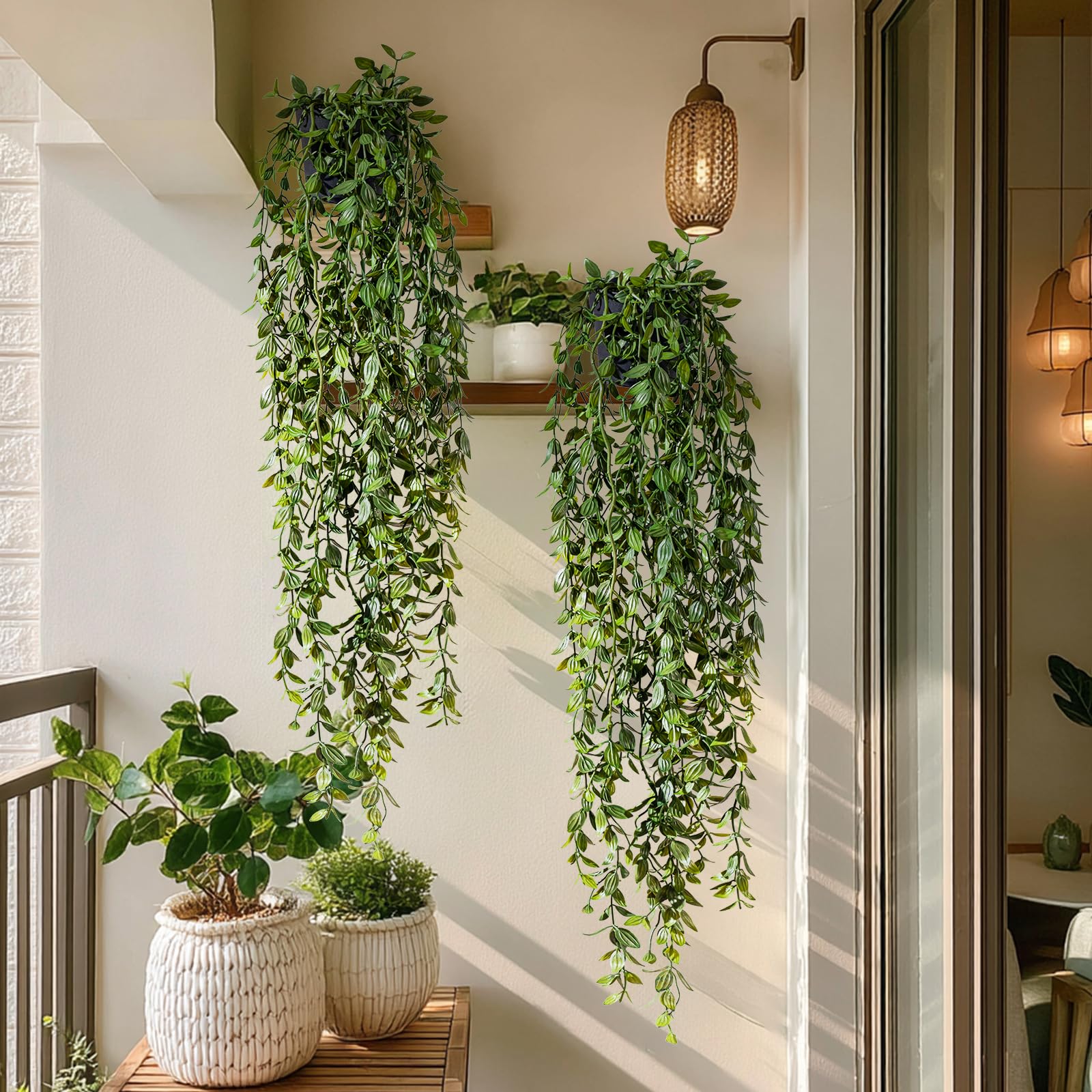 Yarmare Artificial Hanging Plant 2 Pcs Faux Plant Ivy Vine Faux Eucalyptus Vines Fake Potted Greenery for Wall Living Room Home Shelf Office Bathroom Outdoor Indoor Decor (Type 1)