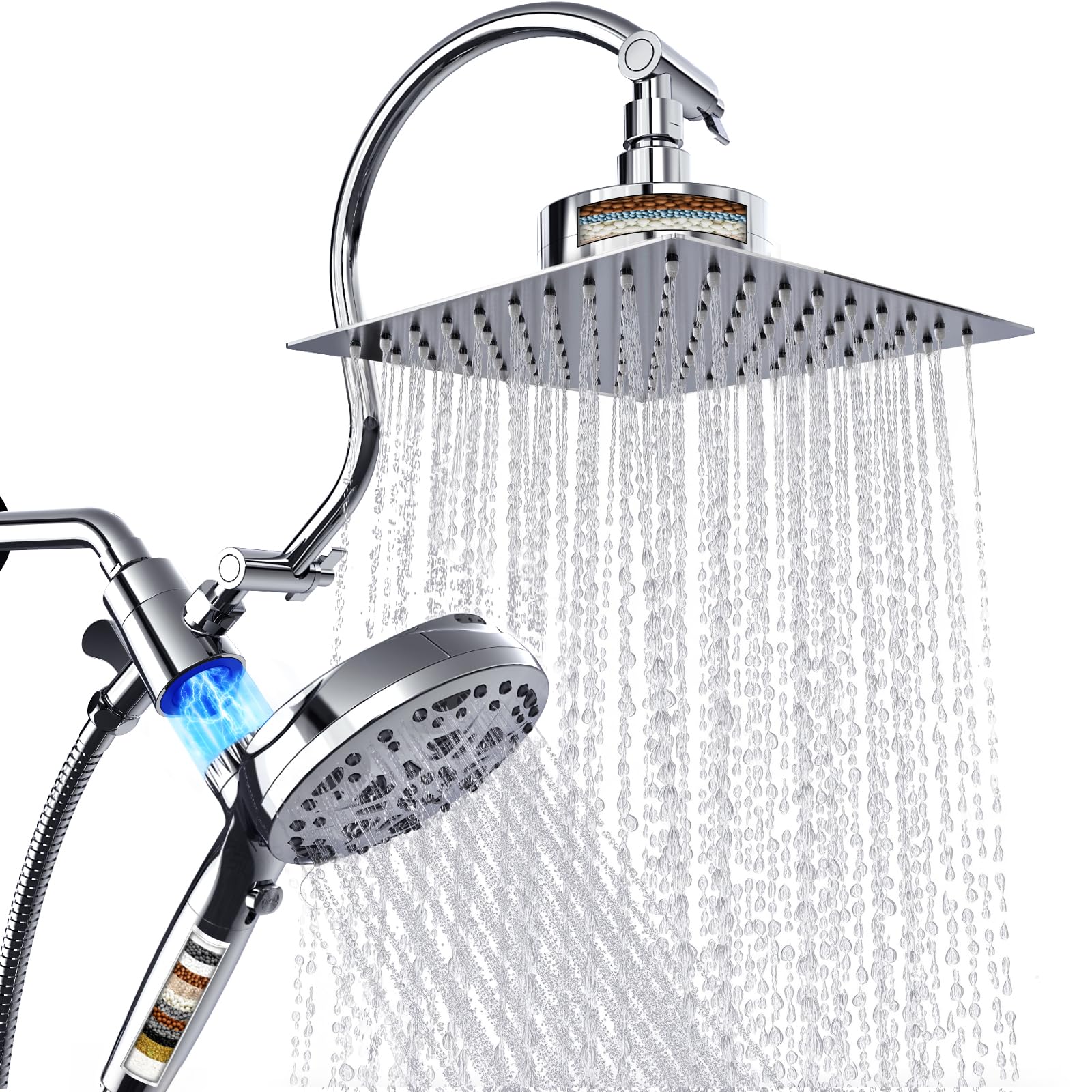 Photo 1 of (sold for parts only) Dual Filtered Shower Head with Handheld and Magnetic - 8'' Square Rain Shower Head High Pressure with Handheld Combo