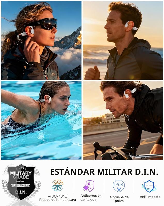 Auscultadores de natação por condução óssea, IPX8, MP3 8 GB, Bluetooth 6.0