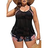 NIeyook Plus Size Swimsuit for Women 2 Piece Tummy Control Bathing Suit Tankini Set with Shorts Blouson Swimwear