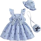 Renotemy Infant Baby Girl Summer Dress Ruffle Flutter Sleeve Bowknot Sundress Gifts Casual Clothes Outfits with Hat and Bag