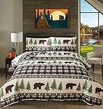 Lodge Quilts Set King Size, 3Pcs Rustic Cabin Brown