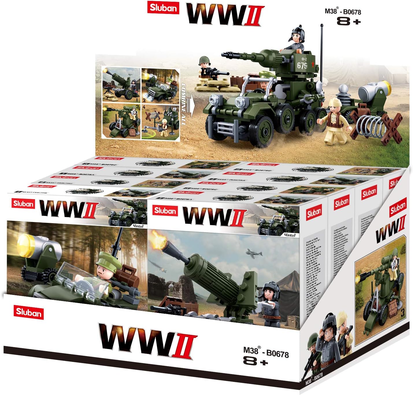 Sluban Wii- 4-in-1 Army Display Box (8 Pieces), Mehrfarbig, Medium