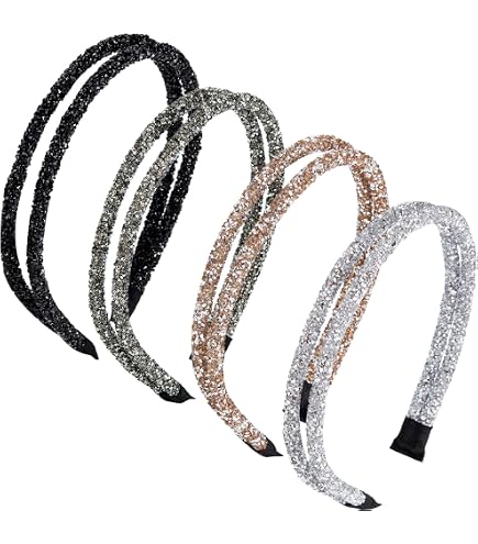 Glam hair headbands elastic set 3 black with silver or gold accents Amazon.com : Mandala Crafts Black Glitter Sequin Headbands  main image 3