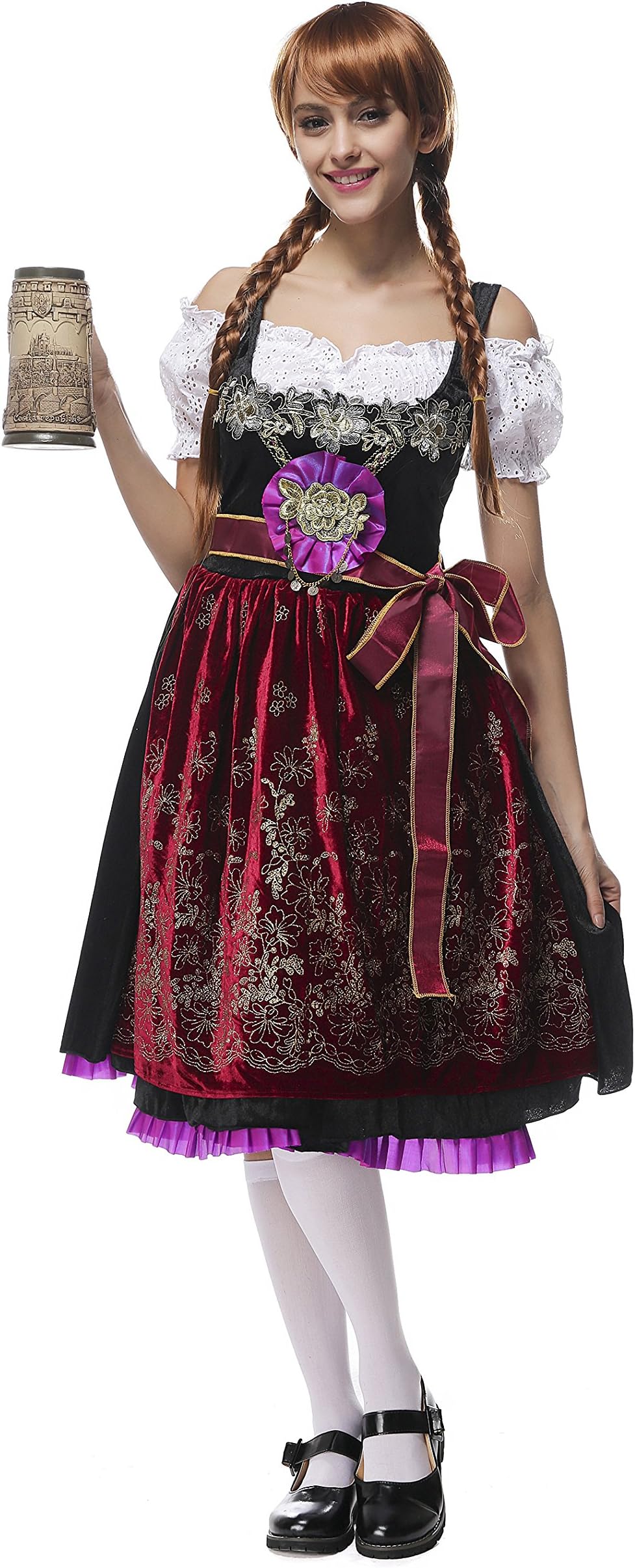 Snuter Oktoberfest Costume Women Oktoberfest Fancy Dress Red Bavarian Costume Velvet Maid Dress