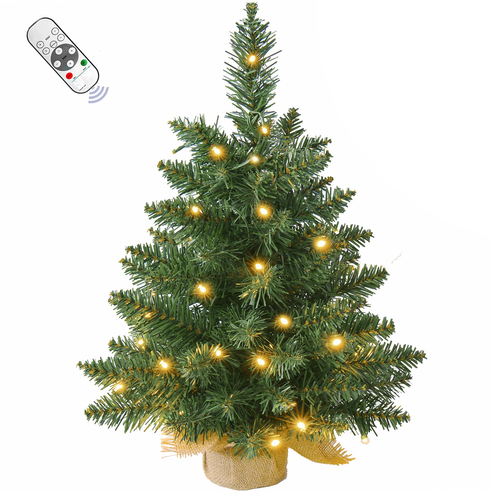 Photo 1 of 20Inch Prelit Artificial Small Mini Christmas Tree with Warm White Multi-Color LED Lights, Remote Control and Timer, Perfect for Xmas Tabletop Decorations, Home, Kitchen, Dining Table top Green